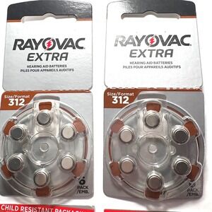 Rayovac Extra Hearing Aid Batteries Size 312 Brown Tab 1.45V Lot of 28 Total